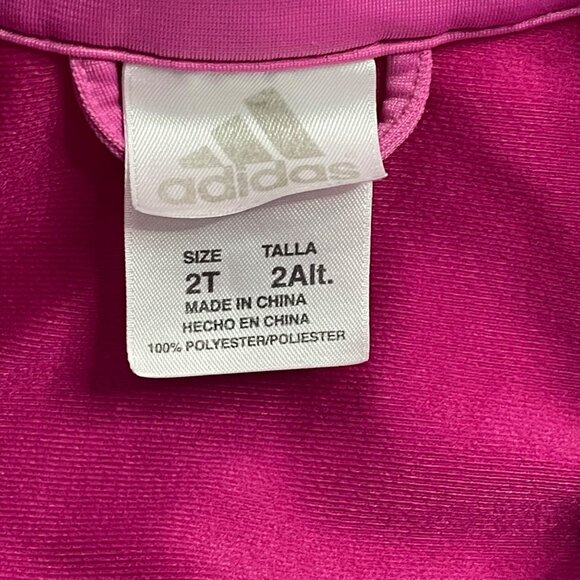 Adidas Track Jacket Toddler Girls Size 2T Lightweight Pink‎ 3 Lines Sleeves FLAW - Picture 5 of 11